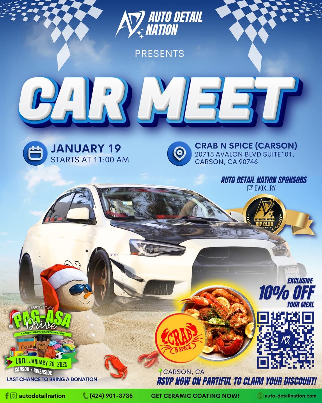 Car Meet That Changes Lives flyer by Auto Detail Nation at Crab N Spice in Carson