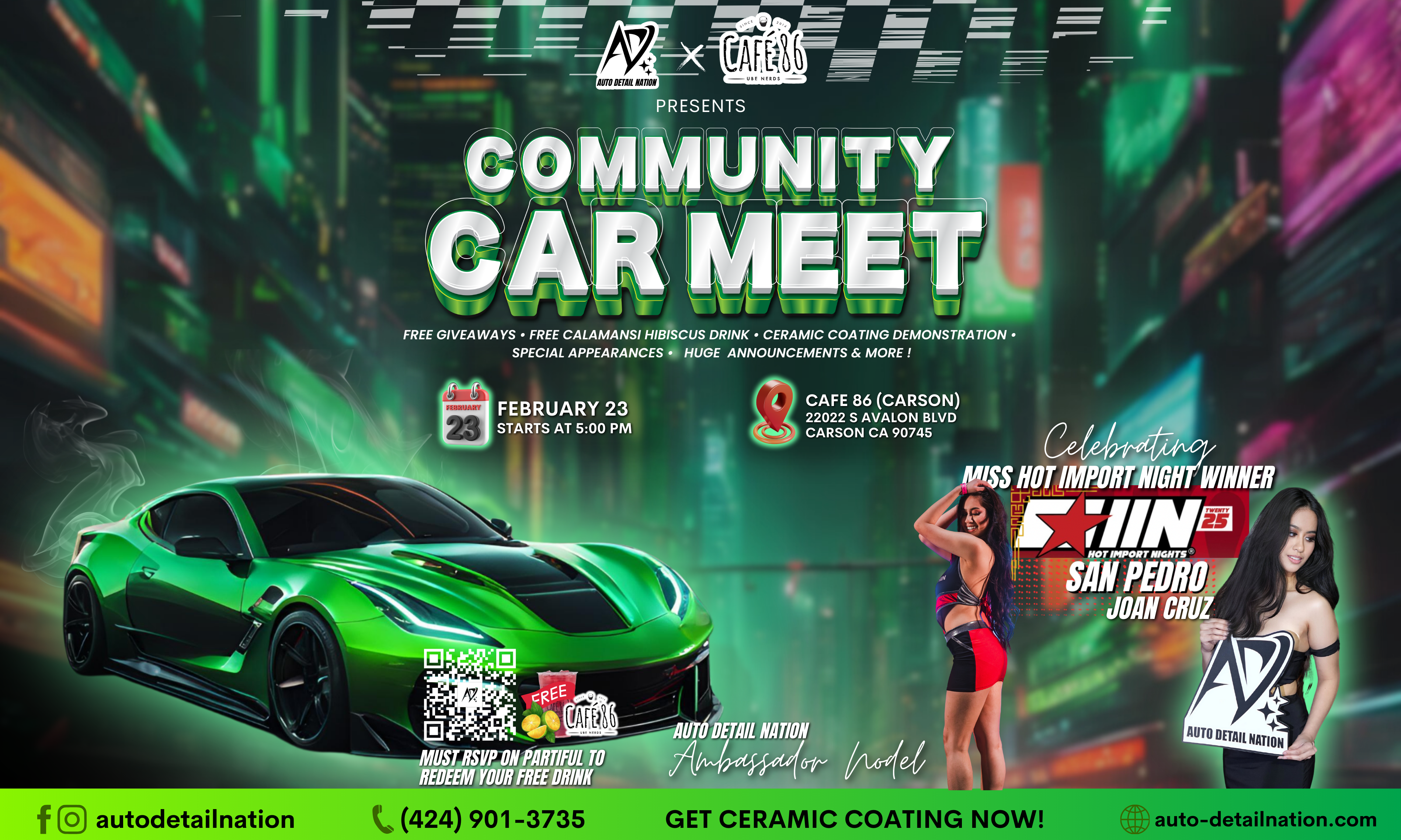 Community Car Meet flyer by Auto Detail Nation and Cafe 86 in Carson